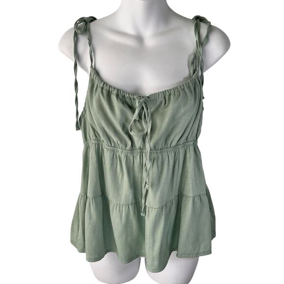 Spaghetti Strap Babydoll Cami Top Womens L Sage Green Spring Peplum Fairycore - Picture 16 of 16